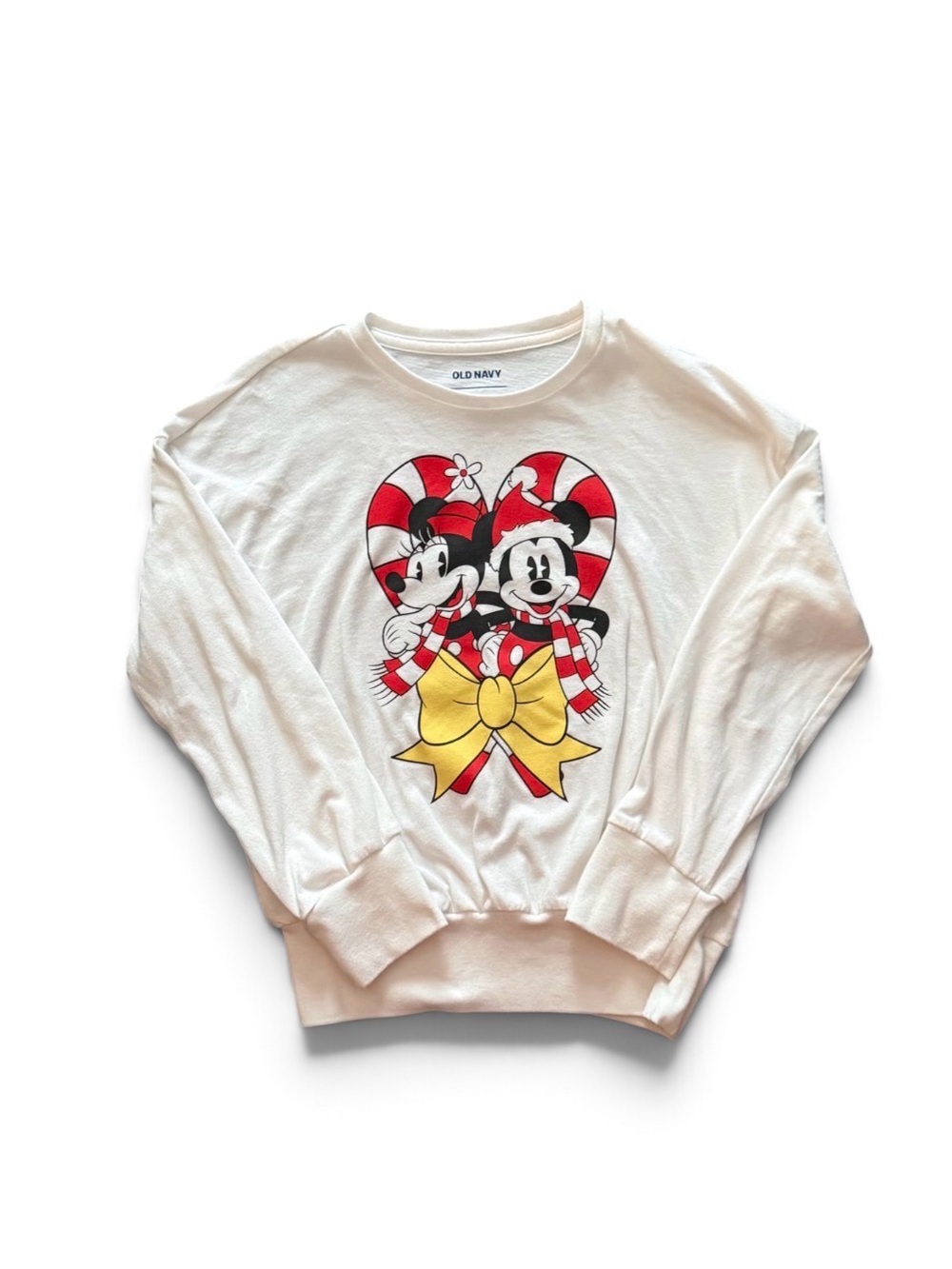 Old Navy White Kids Mickey & Minnie Stripe Heart Sweatshirt